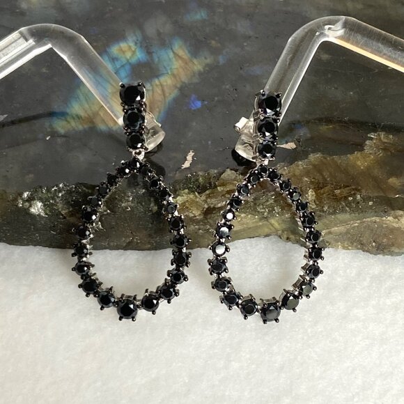 Sterling Silver 925 FZN Faceted Black Tourmaline Teardrop Dangle Drop Earrings - Picture 11 of 16